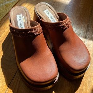 Steve Madden Outback 90s Y2K Chunky Wooden Platform Mules Clogs Leather Vintage